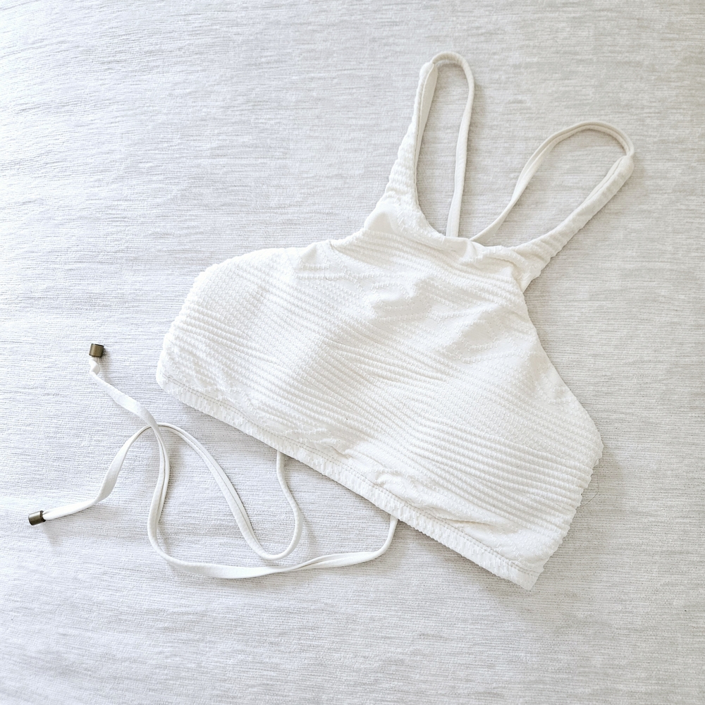 Vitamin A White Textured Haulter Crop Top Bikini Top